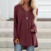 Taglie Forti Donna Tinta Unita Manica Lunga Scollo a V Pullover Largo Midi Camicetta Top