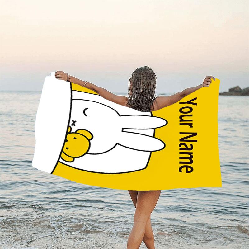 1pc Miffy3 Beach Towel with Custom Name, Beach/Swimming/Bath/Picnic/Camping Towel, Suitable for Seaside Beaches