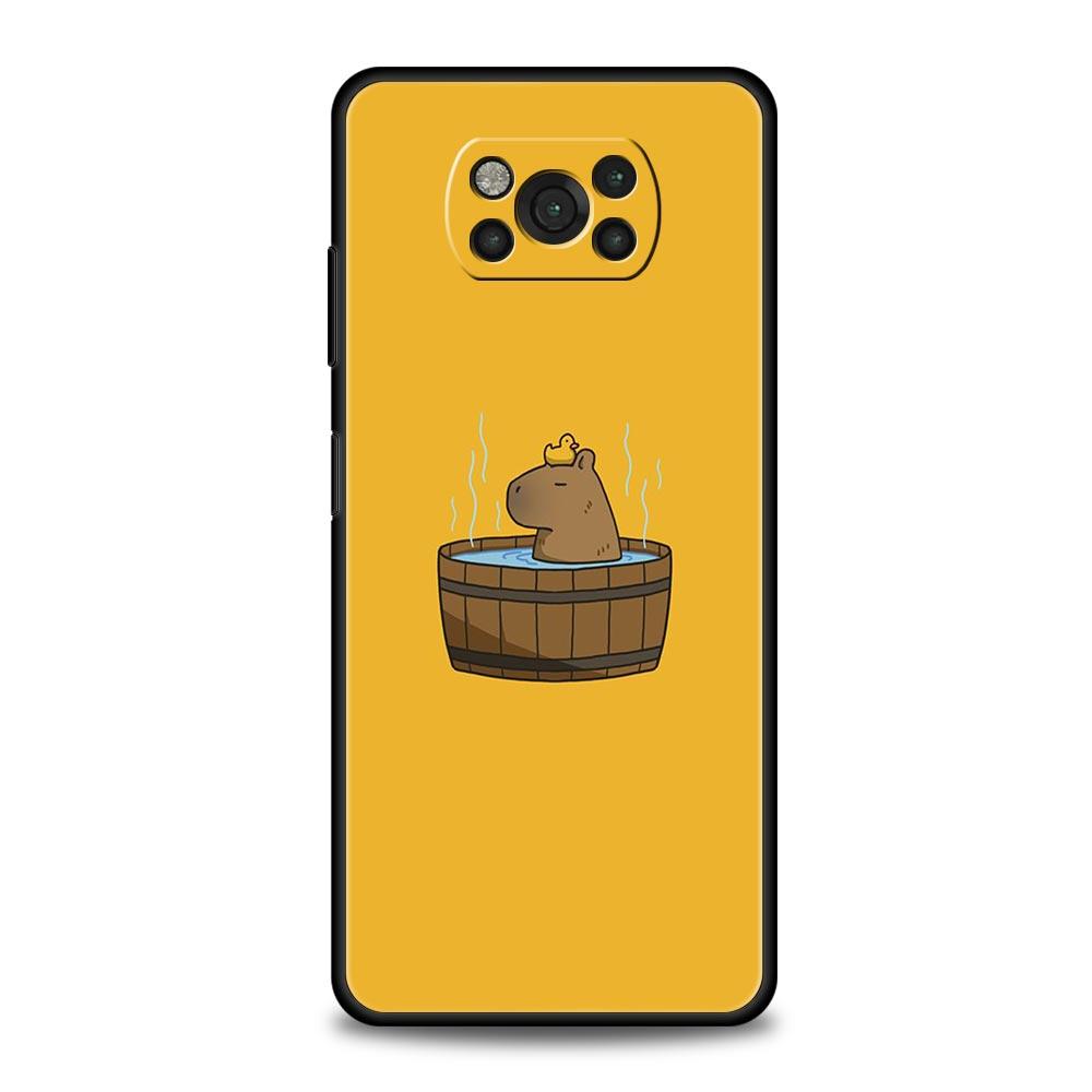 Phone Case For Xiaomi Poco X6 X5 X4 Pro 5G X3 NFC F5 F4 M5 M4 M3 F3 GT C51 C50 C55 Soft Silicone Black Cover Cartoon Capybara