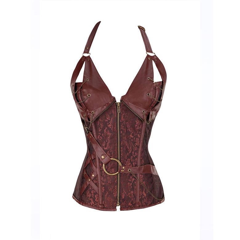 

European & American Steel-Boned Leather Punk Corset Waist Cincher for Performance 6XL коричневий