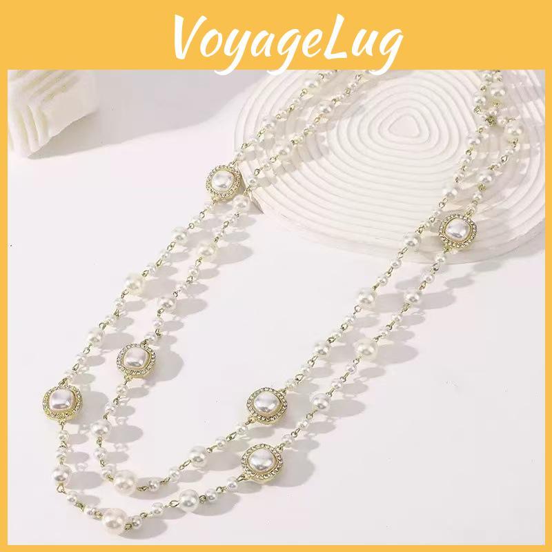 French Luxury Geometric Alloy Necklace With Pearl And Curved Design For Women Summer