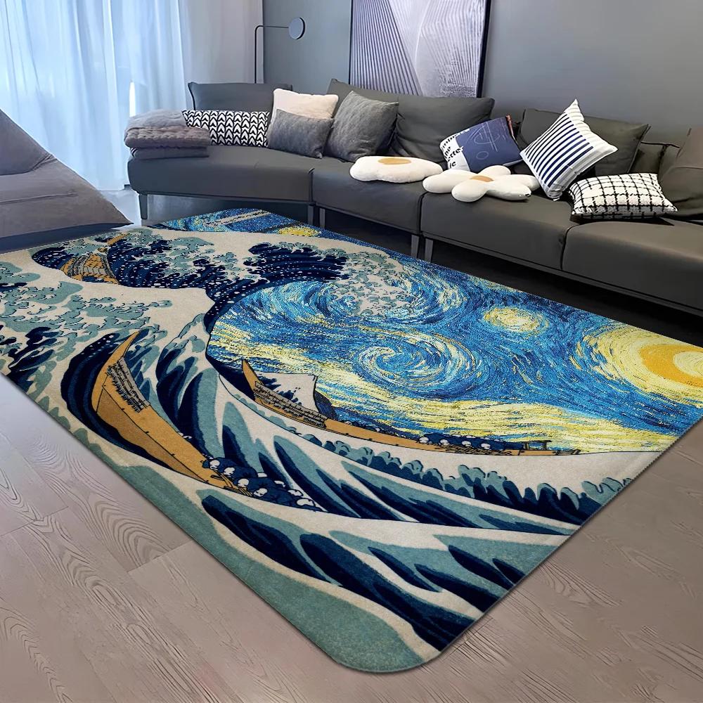 Japanese Wave Art Floor Mat Retro Multiple Choice Living Room Kitchen Rug Non-Slip Modern Home Decor