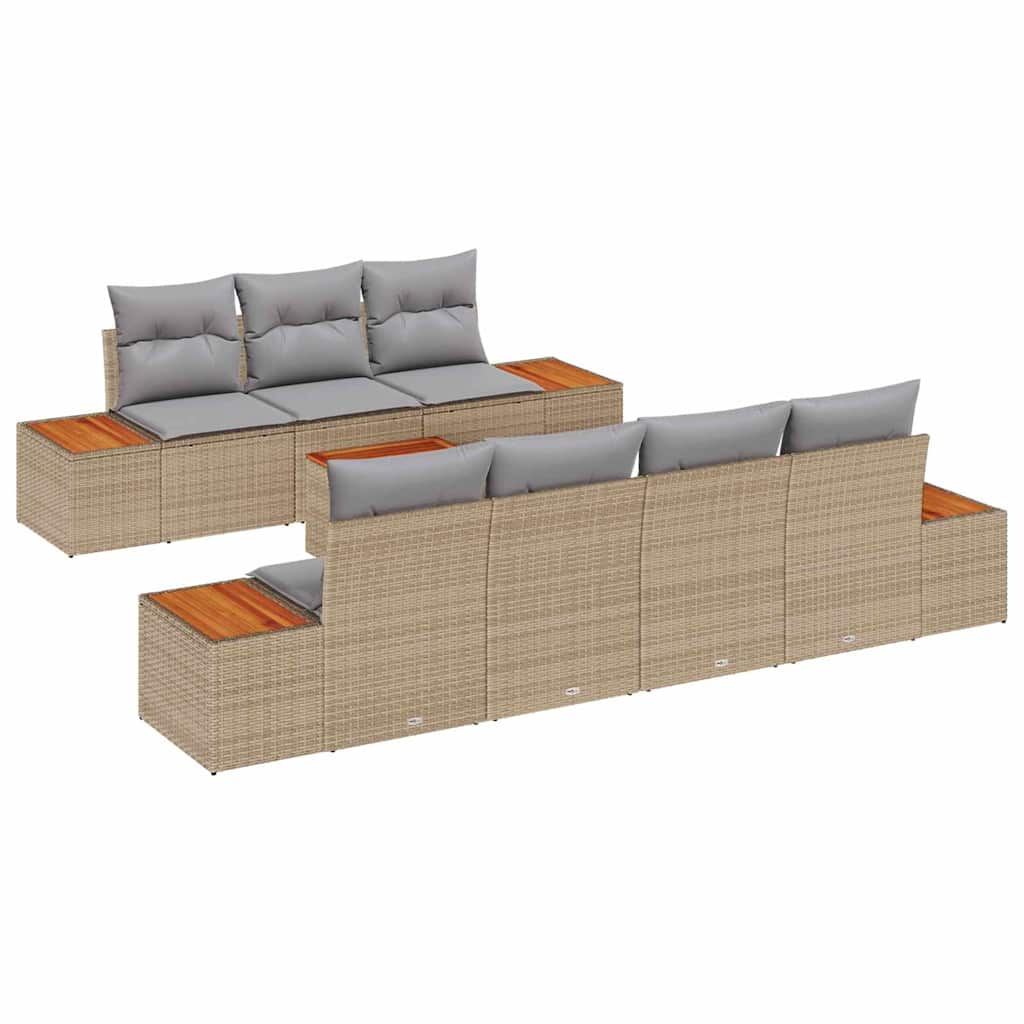Garden Sofa Set with Storage 8 Pcs Beige Poly Rattan
