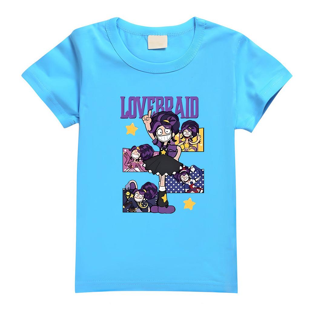 

4143 Kids Girls Lily Lovebraids Print Short Sleeves Cotton T-Shirt 170cm світло-синій колір
