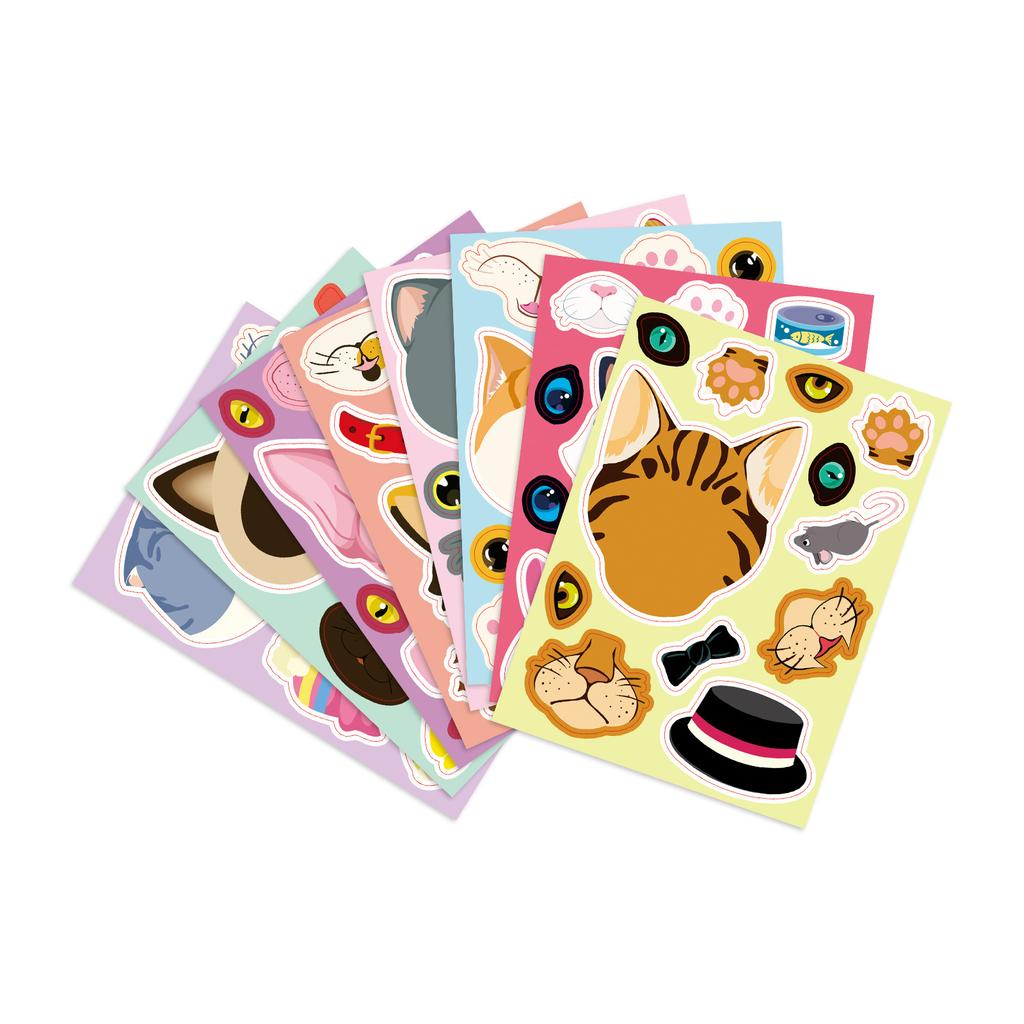 8 Pictures/set of Cat Face Changing Graffiti Stickers Cartoon Cute Make A Face Puzzle DIY Puzzle Stickers