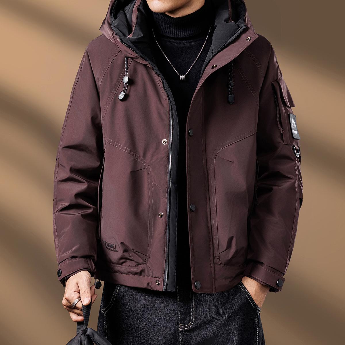 

2025 Мужская повседневная короткая куртка с флисовой подкладкой Ветрозащитная Теплая утолщенная куртка M