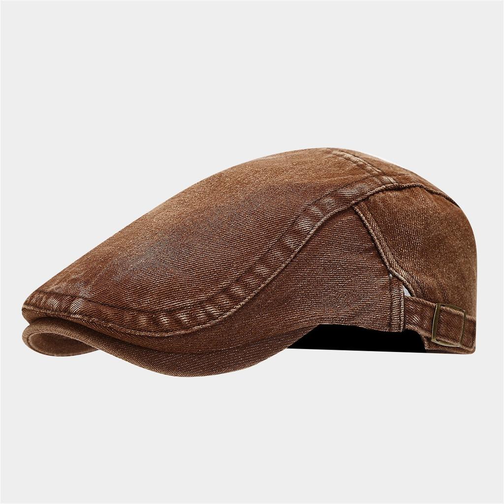 Washed Distressed Denim Work Cap Reverse Beret