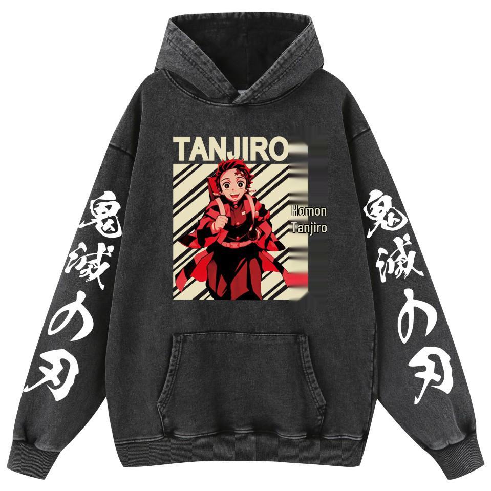 Demon Slayer Washed Retro Distressed Cotton Unisex Hoodie