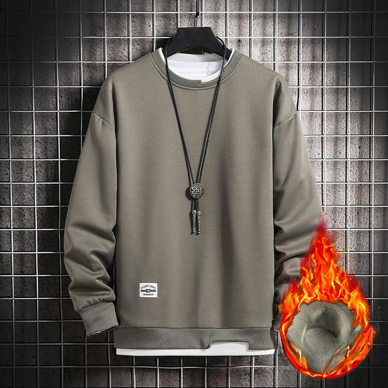 Πουλόβερ Ανδρικό Φθινόπωρο και Χειμώνας Φλις Μακρυμάνικη Μπλούζα Ανδρική Εφήβων Ψεύτικο Δύο Κομμάτια Κοντομάνικο Casual Πουλόβερ Τοπ Ανδρικό