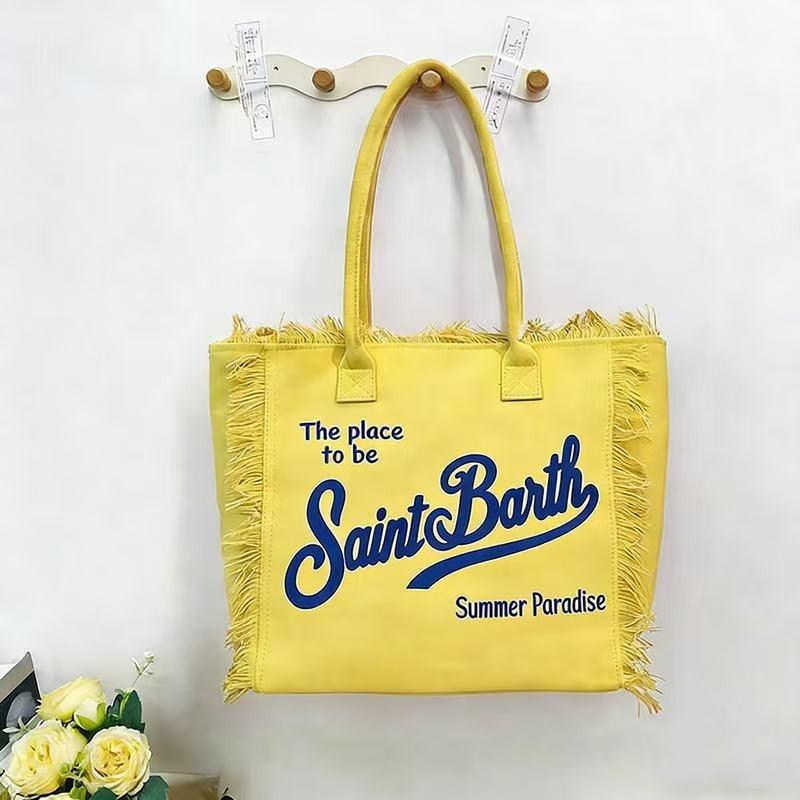 New bag, beach large-capacity shoulder commuter bag, handmade fringed denim printed tote bag.