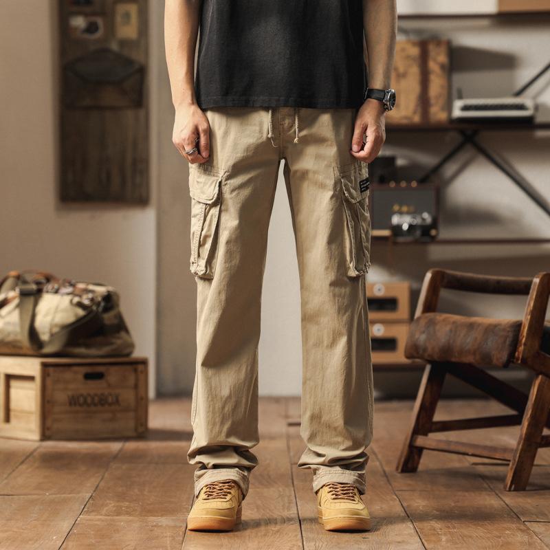 Men's new trendy men's casual loose simple straight tooling trousers with multiple pockets