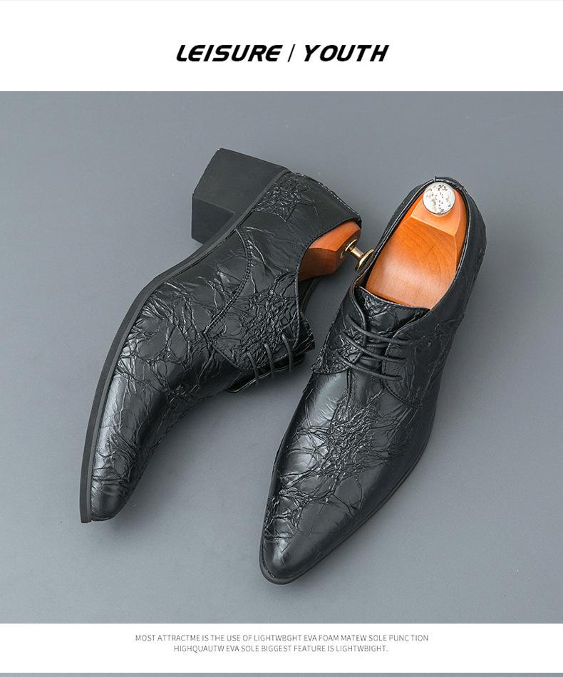 Men's Large Size Pointed Toe Retro Leather High Heel Cuban Shoes for Banquets