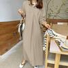 Ladies Fall Spring Dress Loose Lapel Long Sleeve Solid Color V Neck