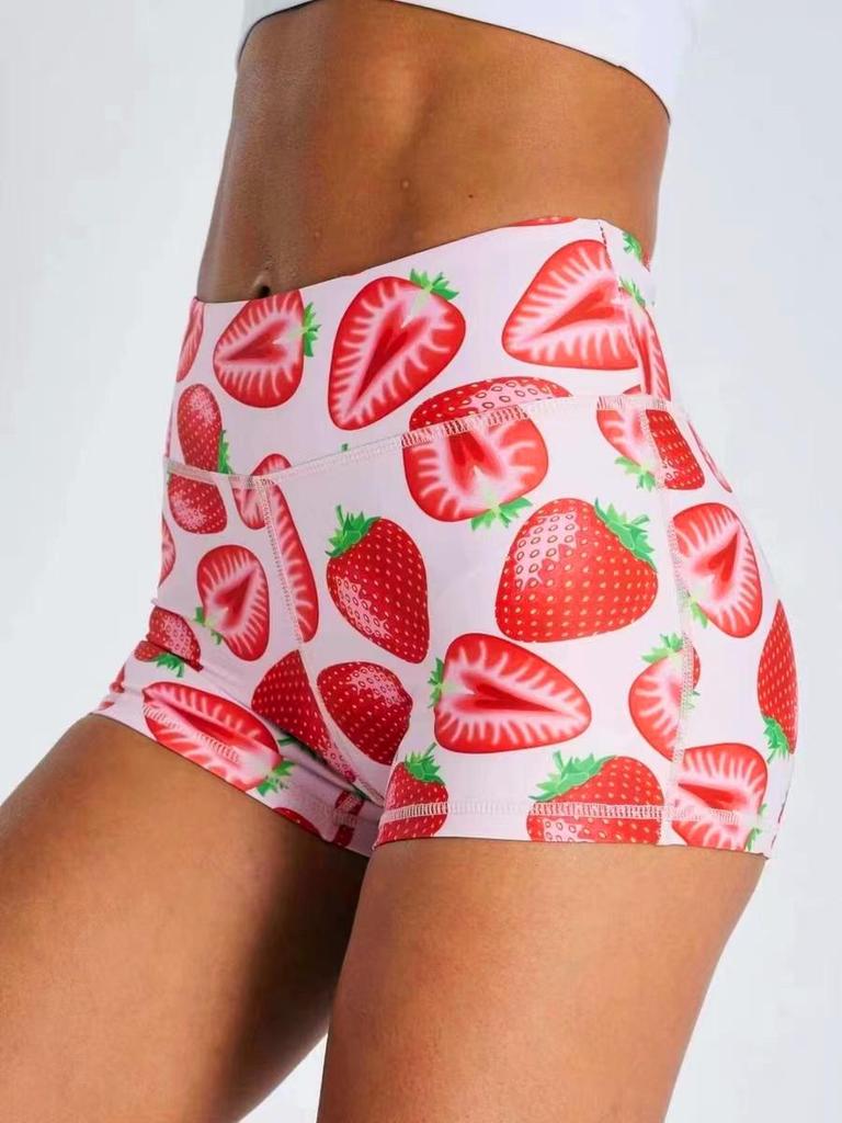 European-American High Waist Printed Sports Yoga Shorts for Women