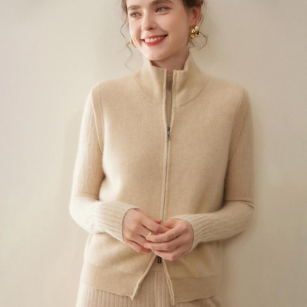Damen Ärmellose Kaschmirweste - Petite Reißverschlussjacke für Herbst/Winter Mode
