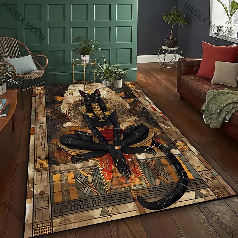 3D HD Printing Ancient Egyptian Cat God Majestic Carpet, Living Room and Bedroom Entrance Door Mat ,Home Decor Mat, Picnic Rug