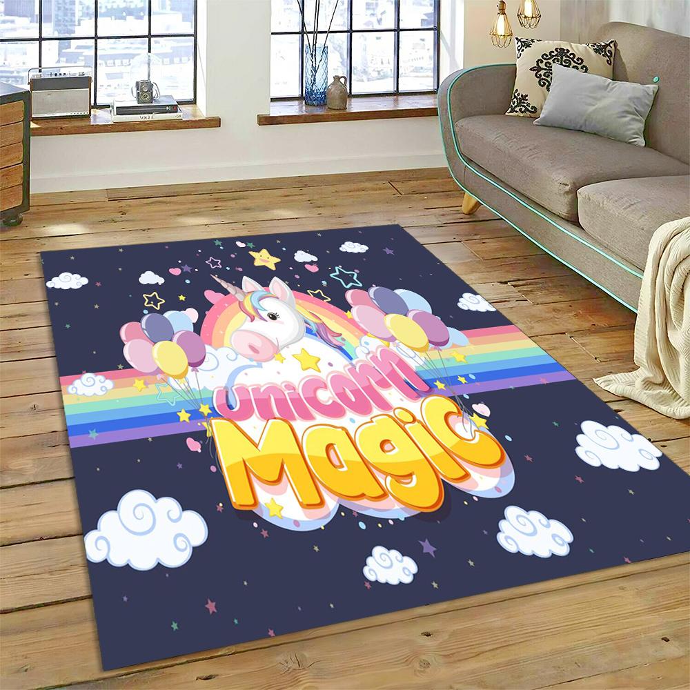 Cute Unicorn Girl Gift Cartoon Carpet Rug for Home Living Room Bedroom Sofa Doormat Decor,Kid Play Area Rug Non-slip Floor Mat