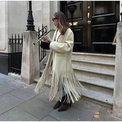 Women's Mid-Length Tassel Trench Coat - Autumn 2023