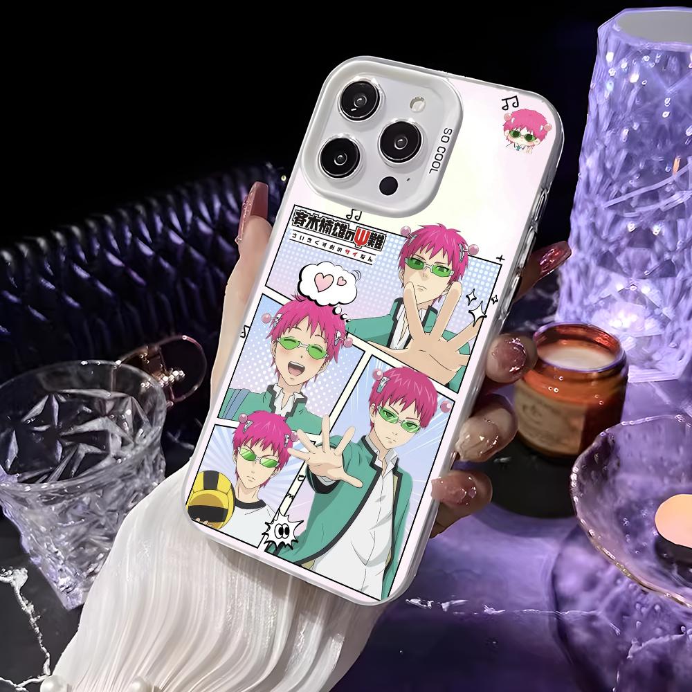 Anime S-Saiki Kusuo Phone Case For iPhone 16 15 14 13 12 11 Pro Max White Matte Laser Metallic Aurora Funda