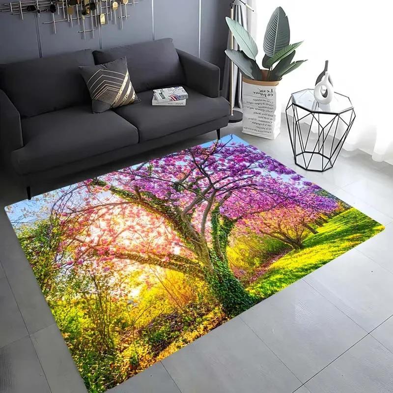 Cherry Blossom Landscape Pattern Floor Mat Door Front Decoration Home Living Room Floor Mat