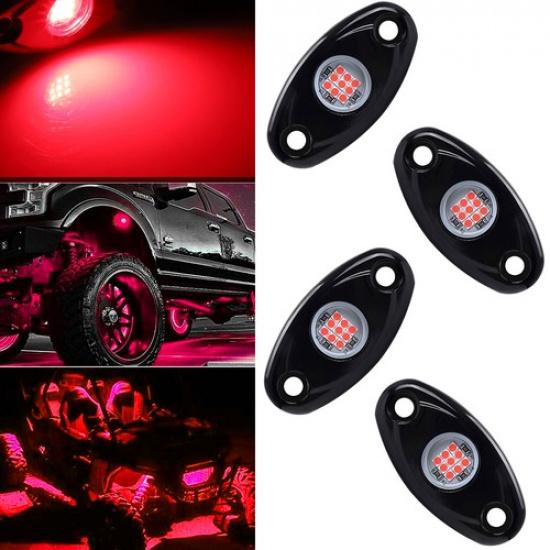 Red LED Rock Lights Pods Underbody 4 Light For JEEP Offroad Truck UTV ATV Boat
