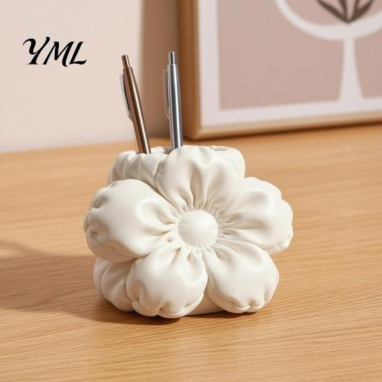 Cute Aesthetic Desk Decor Satin Flower Pen Holder, Petal Design Organizer, Durable Unique Floral Accessory PLA Desktop Storage Container, for