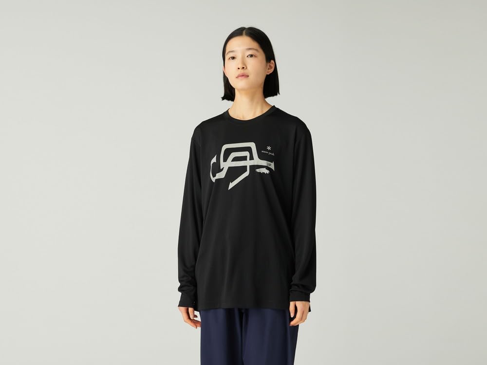 Snow Peak SP Logo Graphic Long Sleeve Cut and Long Sleeve and Size M T-Shirt SPF-TS-25AU901, Sew, T-Shirt, Men's Women's, Black,