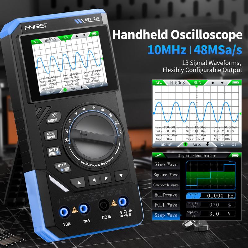 FNIRSI DST-210 and DST-210 3IN1 Digital Multimeter Oscilloscope Signal Source 19999 Counts 10MHz/1MHz Portable Electrician Tools