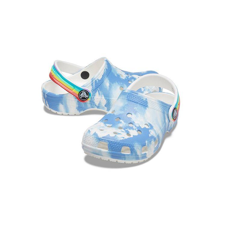 Crocs Outdoor Beach Clogs Sports Sandals Tie-Dye Kids Sandals White Blue 206818-100