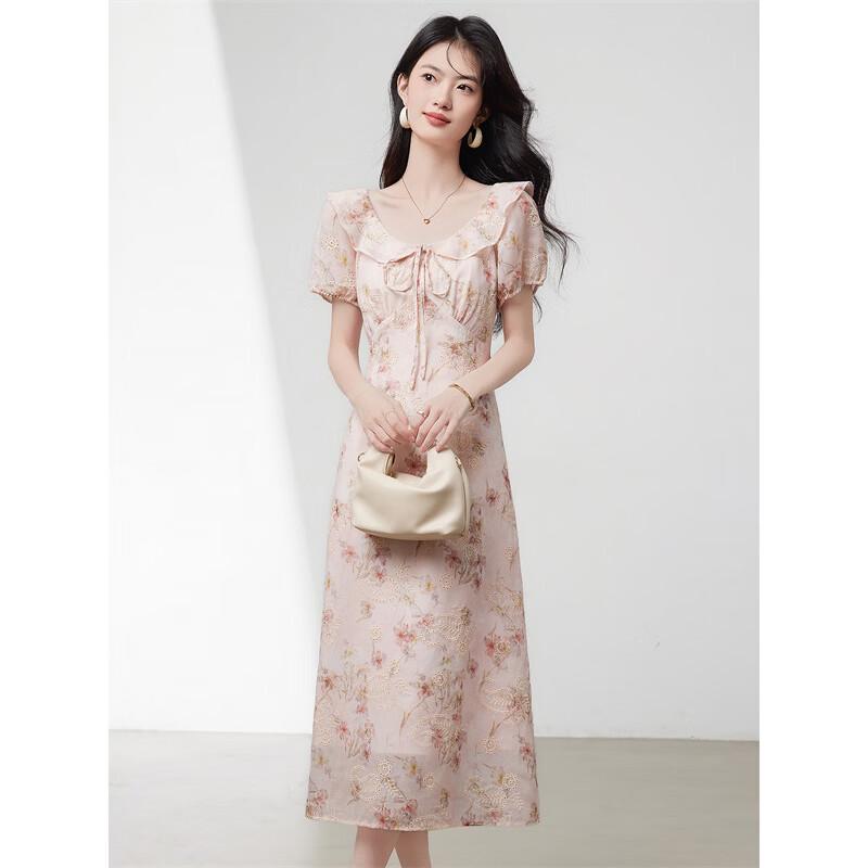 Elegant French Style Ruffle Neck Midi Dress