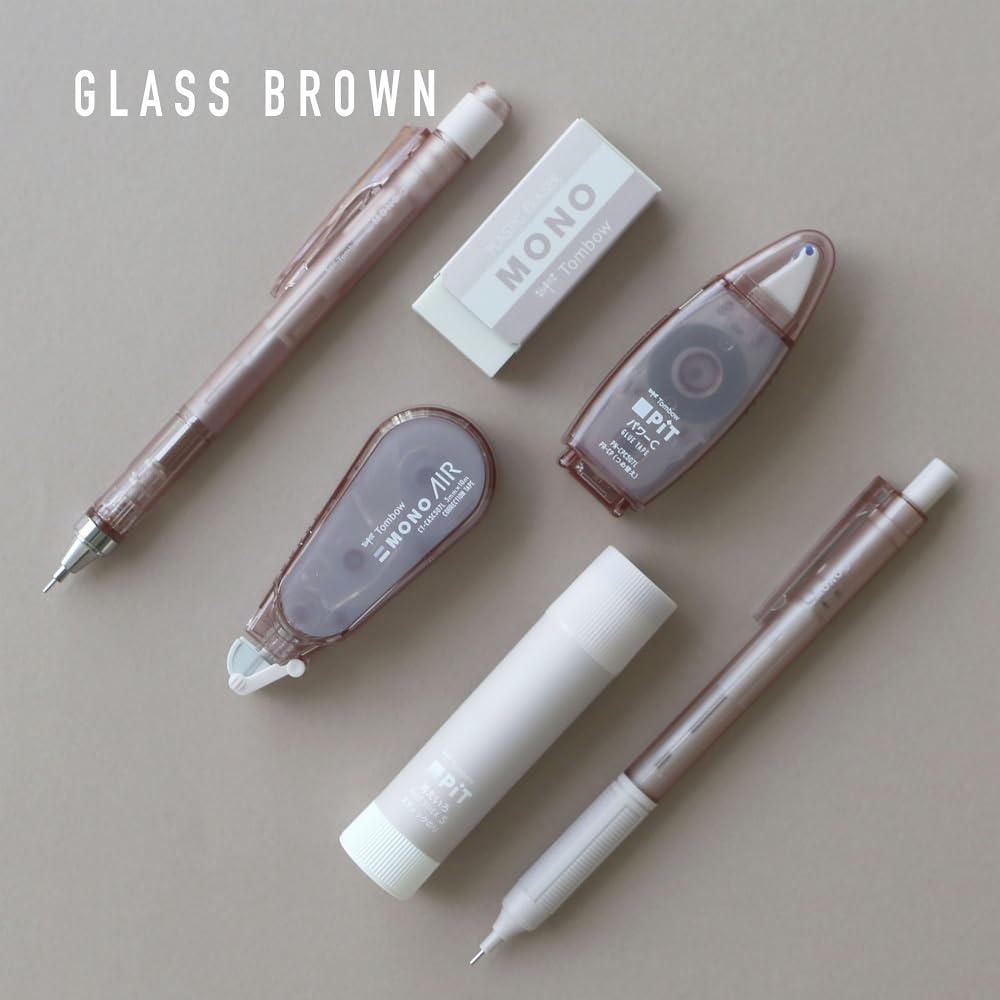 Tombow Pencil MONO X PiT Stationery Set Pastel Glass Brown 6 Piece Set Pencil X 2 Eraser Glue Stick Correction Tape Glue (Mechanical 0.5mm Tape)