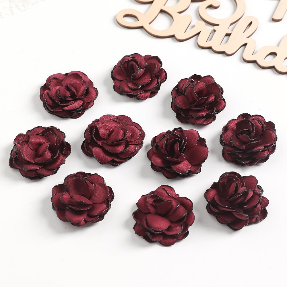 5/10Pcs Artificial Flowers 3.5cm Handmade Burned Edge Camellia Flowers For DIY Sewing Crafts Clothing Accessories Wedding Decors