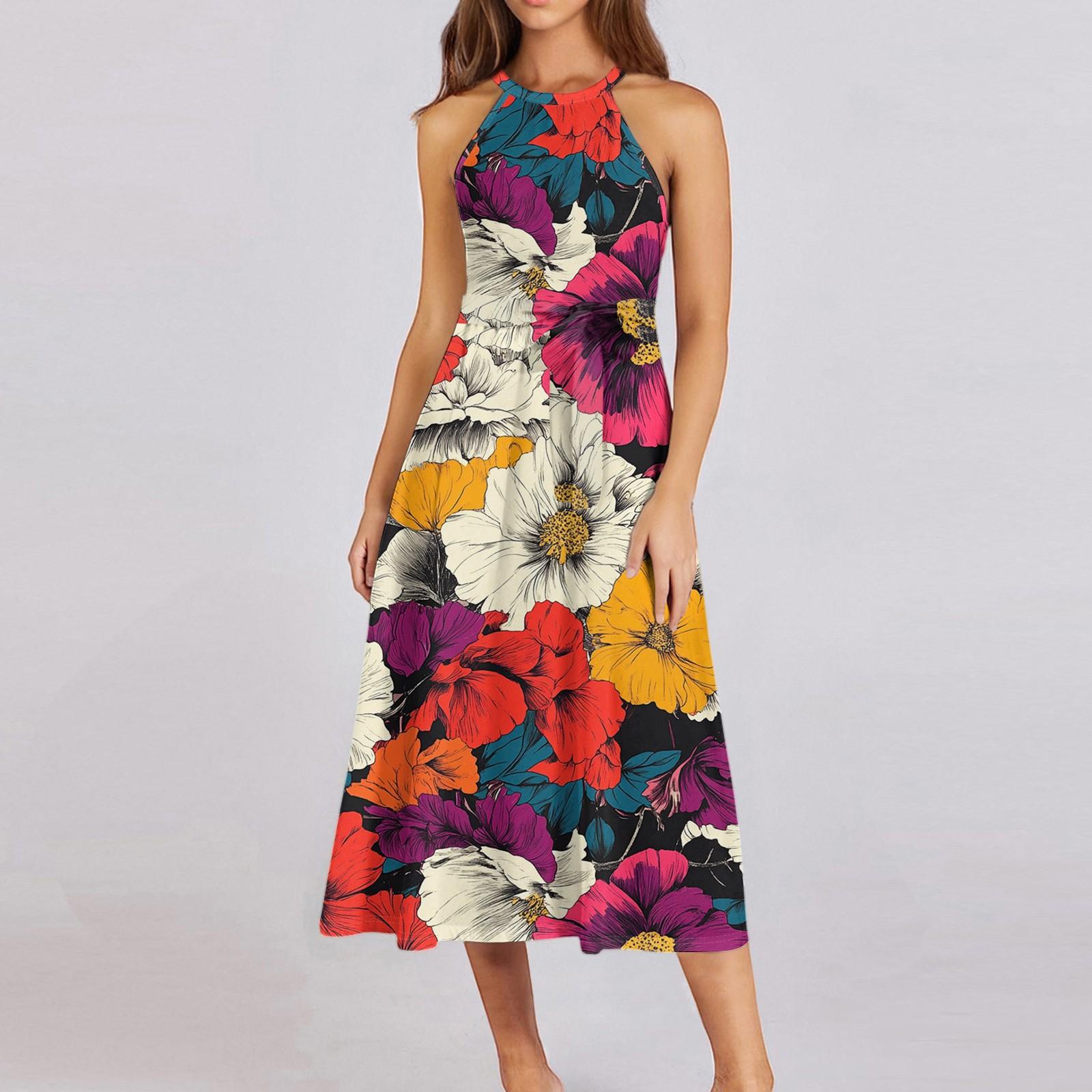 

Женское повседневное платье миди с круглым вырезом, классическое, повседневное, без рукавов, свободное платье в стиле бохо с завязками, летний пляжный сарафан XL красный