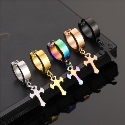 Pieced Women Men's Stainless Steel Earrings Punk Cross Hoop Earring Jewelry Accessories