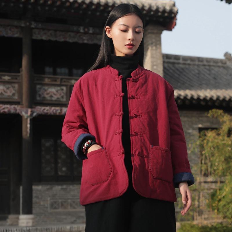 

Зимний новый хлопок и лен ретро свободный воротник-стойка китайская застежка ручная работа теплый топ женская короткая хлопковая одежда average size бордовый