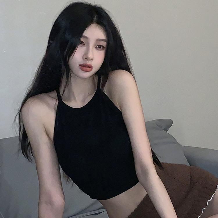 Women's Halter Neck Sleeveless Tank Top Slim Fit Solid Color Cropped Camisole 2026 Summer Sexy Inner Layering Basic Top