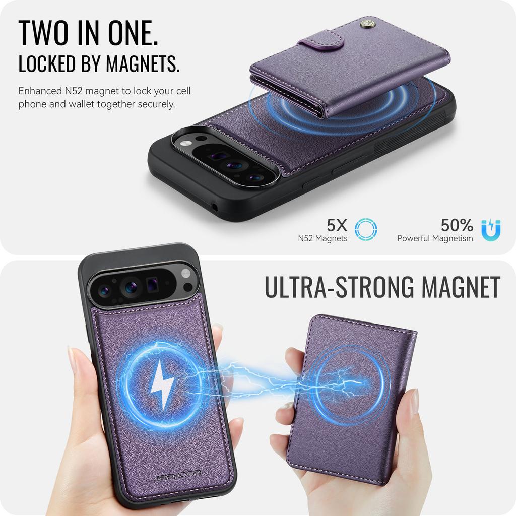 For Google Pixel 9 Pro XL Case JEEHOOD J09 RFID Blocking Card Holder Leather Back Phone Cover Magnetic Case