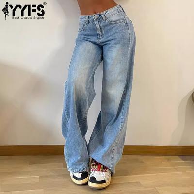 Women's Vintage Fashion Denim Casual Loose High Waist Trousers Pants & Capris Casual Trousers