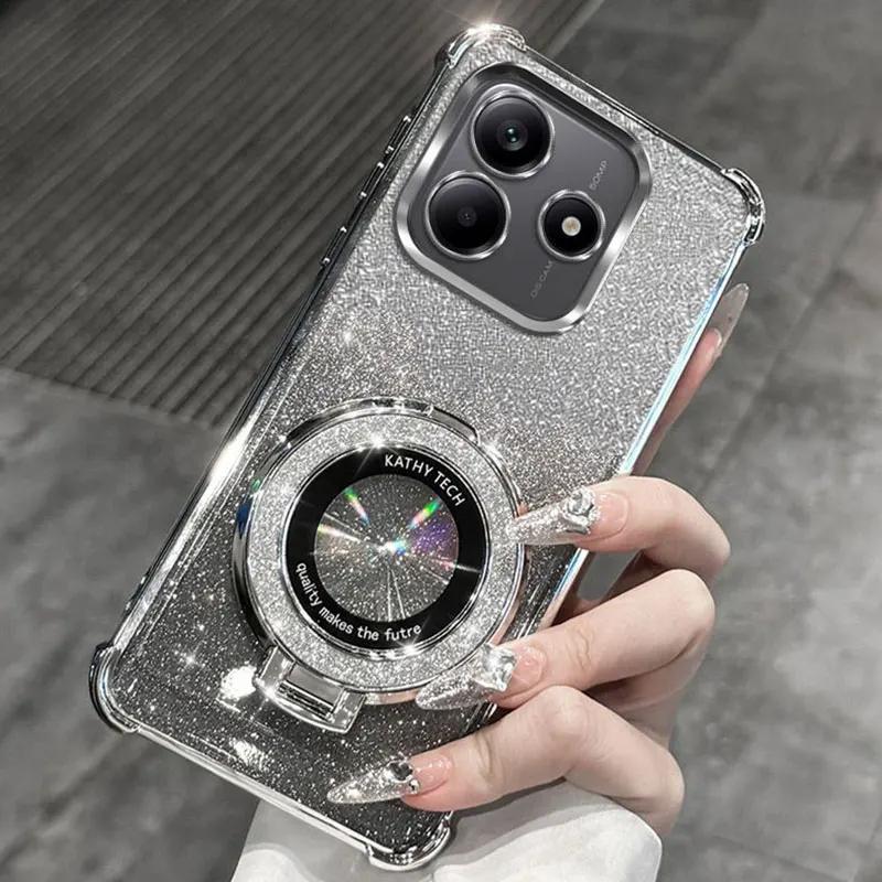 Luxurious and Fashionable Four-corner Anti-fall Shell for Xiaomi Poco X7 X6 Pro X5 5G 4G F6 M6 C75 C65 C55 Glitter Bracket Case