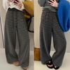 2025 Autumn/Winter Women's High Waist Wide-Leg Trousers with Color Block Stripes - Comfortable, Loose Fit, Floor-Length.