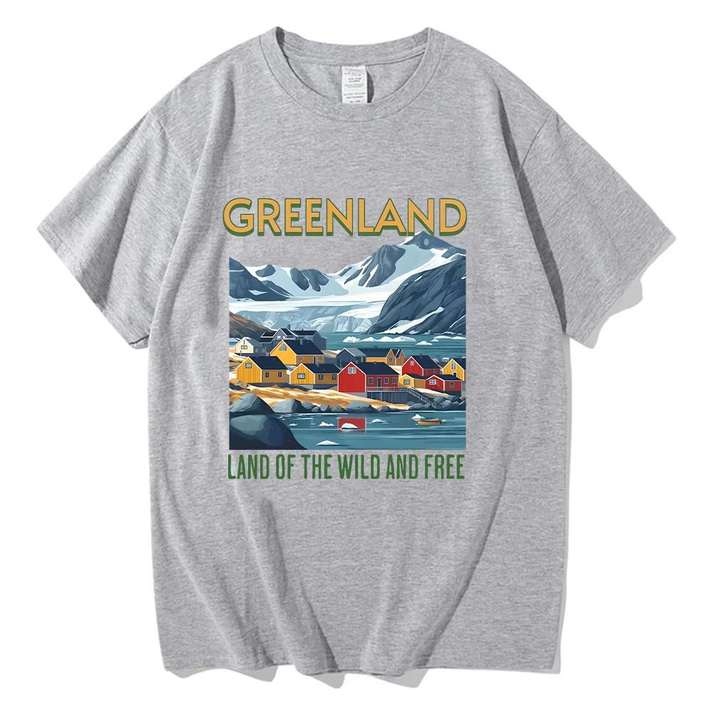 Greenland Tshirt Greenland Land Of The Wild And Free Graphic Tee High Quality Cotton Women Men Round Neck Short Sleeve Clothes
