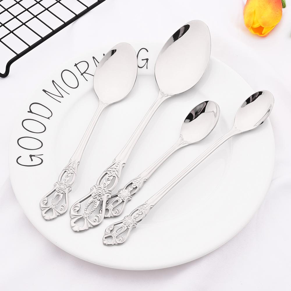 30Pcs Silver Royal Dinnerware Set Knife Dessert Fork Spoon Flatware Stainless Steel Cutlery Kitchen Silverware Tableware Set