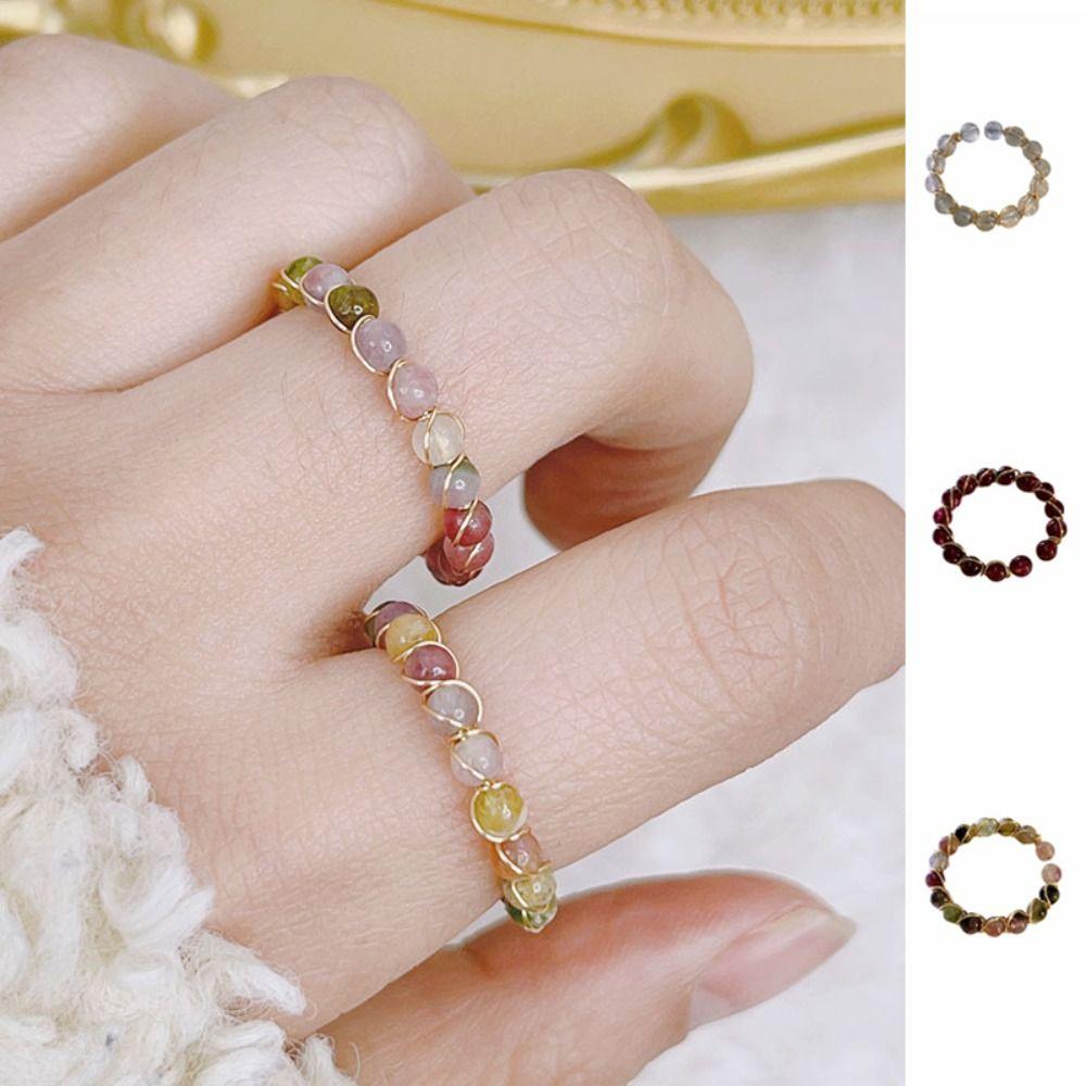 3PCS Finger Jewelry Colorful Beads Ring Adjustable Opening Ring Trendy Round Bead Ring  Women