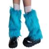 Women's Fuzzy Bright Blue Leg Warmers Soft Plush Winter Accessory for Costume Parties Furry Boot Toppers Footless Socks