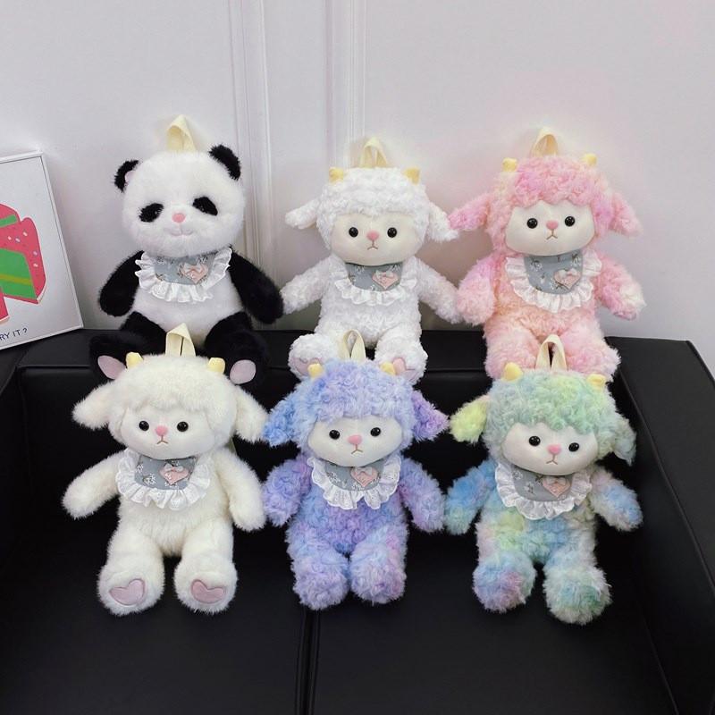 Panda Sheep Plush Backpack Kids Teens Lightweight Design Cartoon Bag Pattern