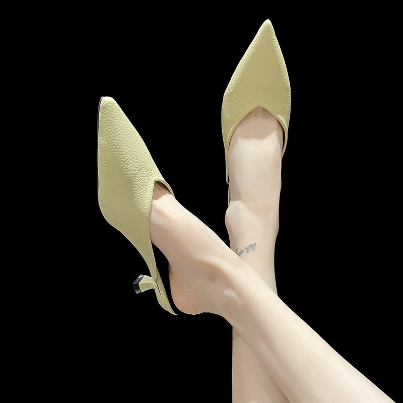 2025 spring and summer new Korean version of simple pointed Müller shoes fashion bag head thin heel medium heel half slippers casual sandals