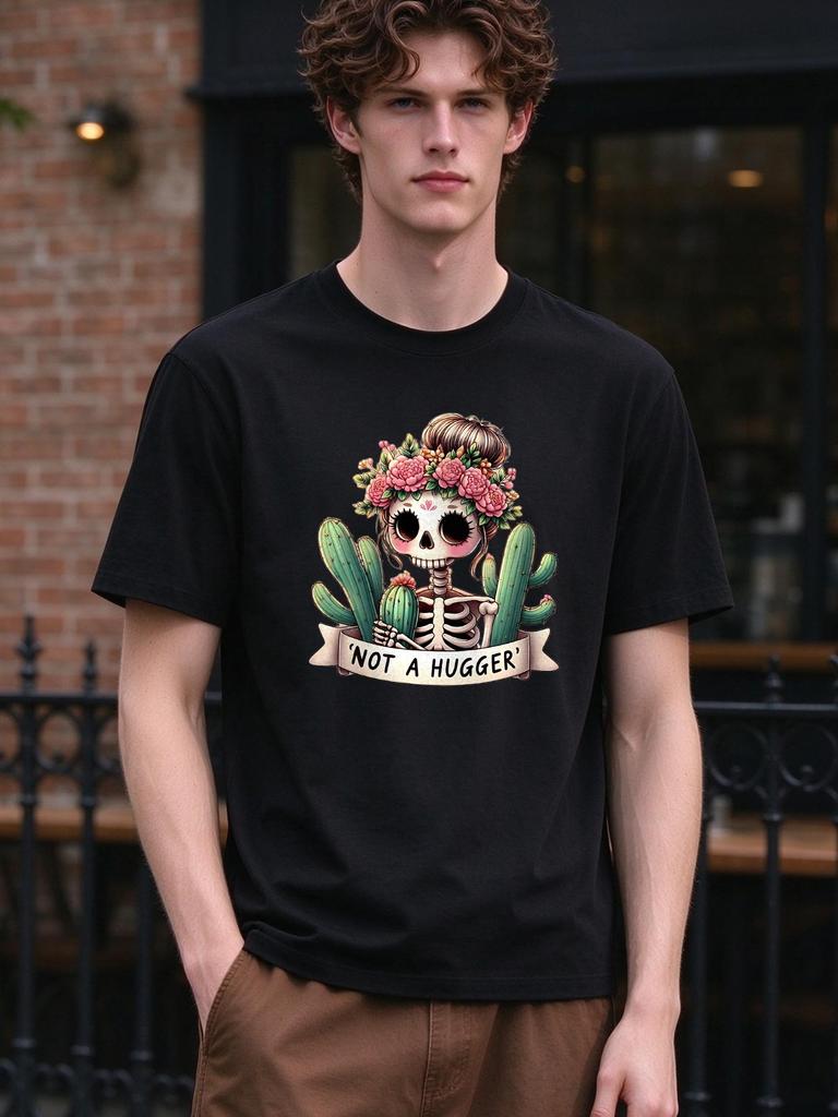 Unisex T Shirt Cute Skeleton Cactus Print Soft Casual Summer Fashion Comfortable Daily Top