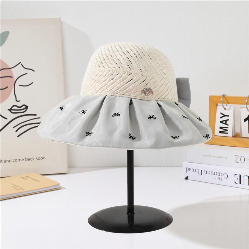 Sun Hat Women's New Sweet Bow Knitted Empty Top Hat Straw Hat Fashion Sun Hat Seaside Vacation Beach Hat