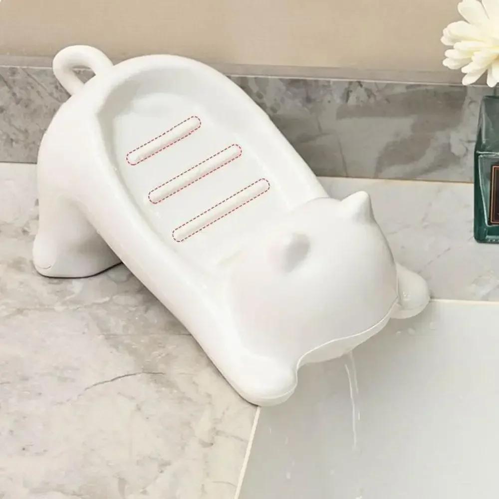 Cute Cat-shaped Soap Dish for Shower Drainable Bar Soap Holder Household Bathroom Soap Tray jabonera para baño Modernos