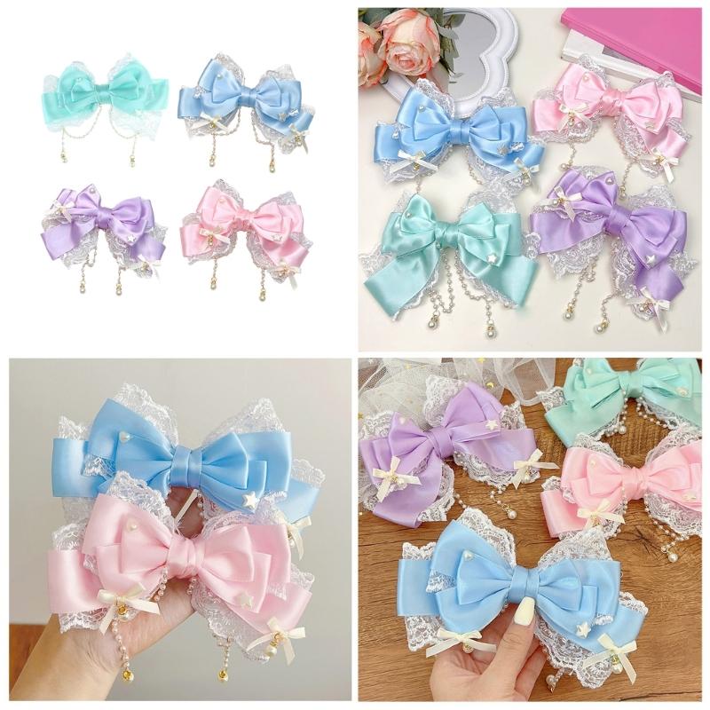 Grazioso fermaglio per capelli con nappe per bambini con fiocco e perle Accessorio portatile per feste e uso quotidiano